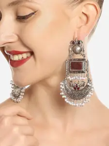 Zaveri Pearls Silver-Plated Contemporary Chandbalis Earrings