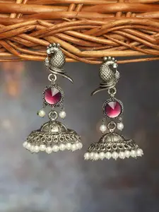 Zaveri Pearls Silver-Plated Contemporary Studs Earrings