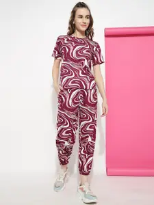 Ziva Fashion Printed Round Neck T-Shirt With Joggers
