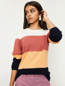 max Girls Colourblocked Round Neck Pullover Sweater