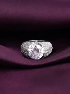 GIVA 925 Sterling Silver Rhodium-Plated CZ-Studded Finger Ring