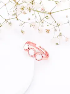 GIVA 925 Sterling Silver Rose Gold-Plated Stone-Studded Adjustable Finger Ring