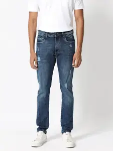 RARE RABBIT Men Slim Fit Mid-Rise Low Distress Light Fade Stretchable Jeans