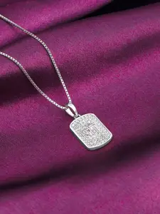 GIVA  925 Sterling Silver Rhodium-Plated CZ-Studded Pendant With Box Chain