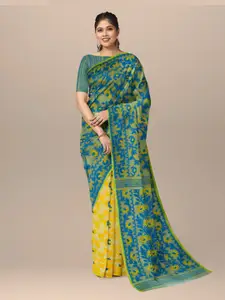 SARIKA Floral Woven Design Half & Half Pure Cotton Jamdani Saree