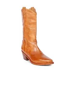 Saint G Women Textured Block-Heeled Genuine Leather Cowboy Boots