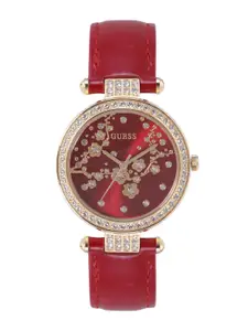 GUESS Women Terrace Embellished Dial & Leather Straps Analogue Watch GW0435L1