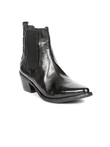 Saint G Women Mid Top Pointed Toe Leather Block-Heel Chelsea Boots