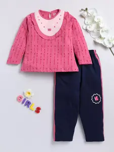 Toonyport Girls Printed Pure Cotton Top With Trousers Clothing Set