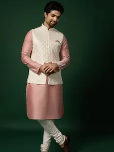 KISAH Mandarin Collar Regular Kurta With Churidar & Nehru jacket