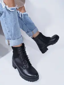 SHUZ TOUCH Women Heeled Mid-Top Chunky Boots