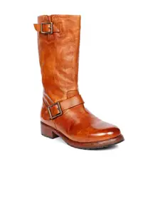 Saint G Women High Top Block-Heeled Leather Regular Boots With Buckle Detail