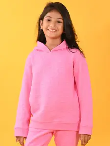 Anthrilo Girls Self Design Hooded Fleece Sweatshirt