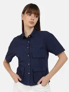 Bene Kleed Spread Collar Short Sleeves Cotton Casual Shirt