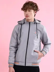 The Indian Garage Co Men Regular Fit Bomber Jacket with Detachable Hood