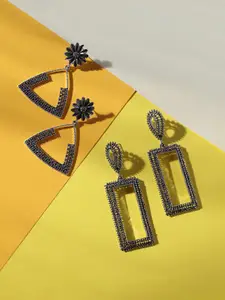 SOHI Set Of 2 Silver-Plated Contemporary Drop Earrings