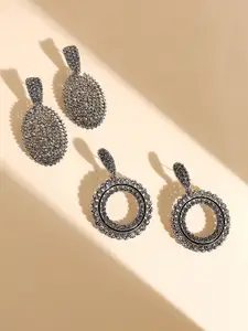 SOHI Set Of 2 Silver-Plated Contemporary Drop Earrings