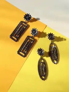 SOHI Set Of 2 Gold-Plated Contemporary Drop Earrings