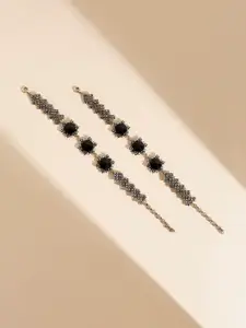 SOHI Set Of 2 Silver-Plated Link Bracelet