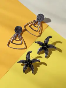 SOHI Set Of 2 Silver-Plated Contemporary Drop Earrings