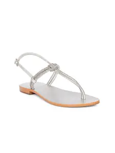 Saint G Embellished Leather T-Strap Flats With Buckle Closure