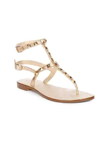 Saint G Embellished Leather Double Buckle T- Strap Flats