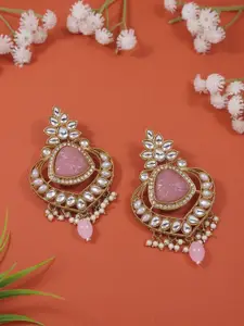 I Jewels Gold-Plated Kundan Studded Contemporary Drop Earrings