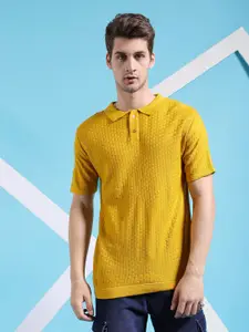 The Indian Garage Co Self Design Polo Collar Acrylic Pullover Sweater