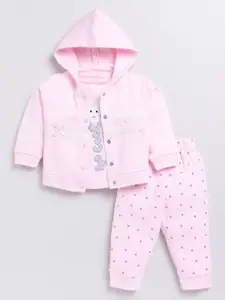 Moms Love Infant Girls Embroidered T-shirt & Trouser With Jacket