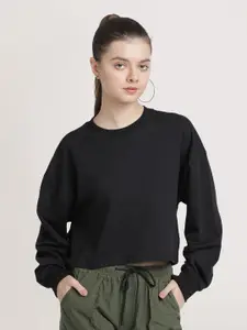 Bene Kleed Cropped Oversized Cotton Pullover Sweatshirt