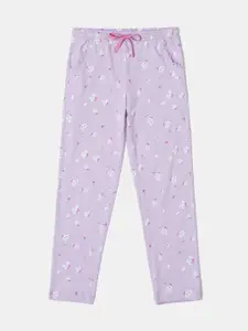 Jockey Girls Printed Mid-Rise Cotton Lace Detail Lounge Pants