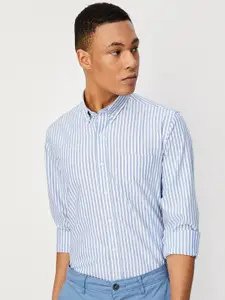 max Opaque Vertical Stripes Button-Down Collar Pure Cotton Casual Shirt