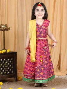 kidcetra Girls Floral Cotton Ready to Wear Lehenga & Blouse With Dupatta & Sing Bag