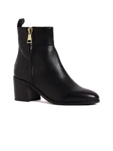 Peach Flores Women Valeria Heeled Leather Mid-Top Chunky Boots