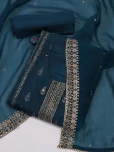 Meena Bazaar Floral Embroidered Zari Unstitched Dress Material