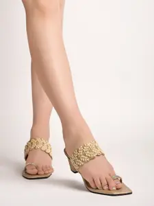 Shoetopia Embellished One Toe Ethnic Block Heels