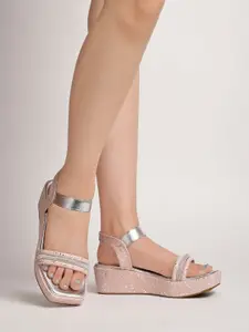 Shoetopia Embellished Party Flatform Heels With Backstrap