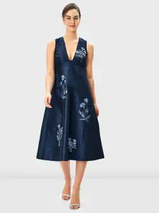 Zapelle Floral Embroidered A-Line Midi Dress