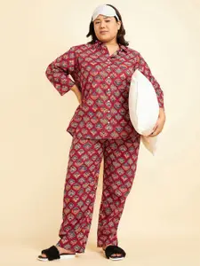 Sweet Dreams Pink Ethnic Motifs Printed Pure Cotton Night Suit