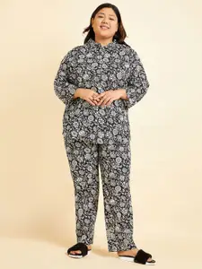 Sweet Dreams Black & White Floral Printed Pure Cotton Night Suit