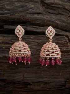 Kushal's Fashion Jewellery Rose Gold Plated Dome Shaped Cubic Zirconia Studded Jhumkas
