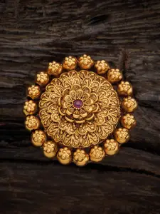 Kushal's Fashion Jewellery Gold-Plated Stone Studded Ethnic Antique Adjustable Finger Ring
