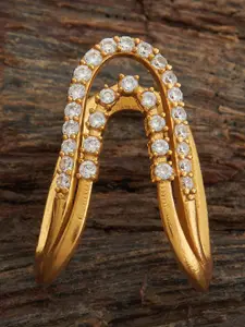 Kushal's Fashion Jewellery 92.5 Pure Silver Gold Plated Stone Studded Temple Finger Ring