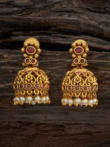 Kushal's Fashion Jewellery Gold Plated Artificial Beads Studded Jhumkas