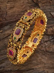 Kushal's Fashion Jewellery Gold-Plated Stones Studded Antique Bangle