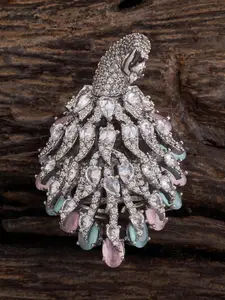 Kushal's Fashion Jewellery Rhodium Plated Cubic Zirconia Studded Finger Ring