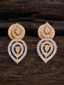 Kushal's Fashion Jewellery Rhodium Plated Cubic Zirconia Leaf Shaped Drop Earrings