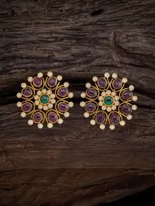 Kushal's Fashion Jewellery Gold-Plated Stone-Studded Beaded  Circular Studs Earrings