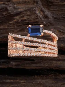 Kushal's Fashion Jewellery Rose Gold Embellished Bridal Zircon Adjustable Finger Ring