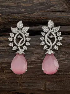 Kushal's Fashion Jewellery Rhodium-Plated Teardrop Shaped Drop Earrings